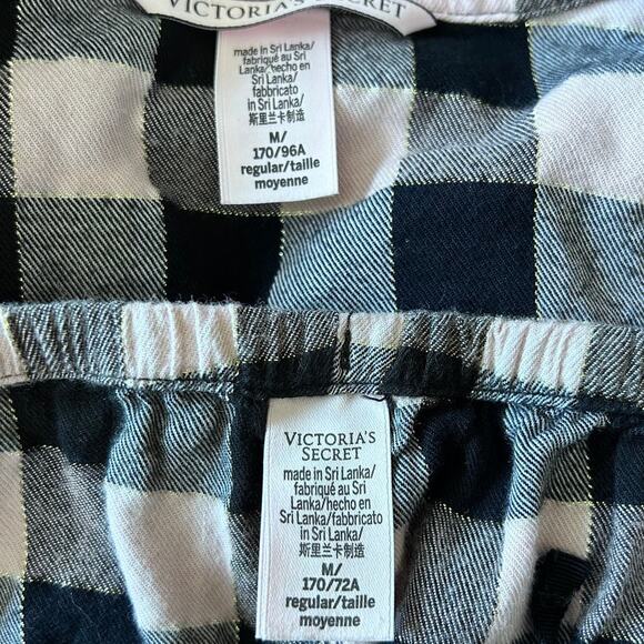NWOT Victoria’s Secret Peach Black Buffalo Check Flannel Pajama Set W/ Pockets M - Picture 7 of 7